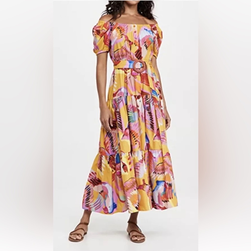 NWT FARM RIO Anthropologie Neon Macaws Puff Sleeve Maxi Dress - Picture 8 of 16